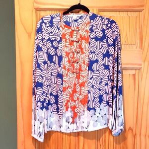 Diane Von Furstenberg Mixed Print Bow Silk Novalee Blouse Top